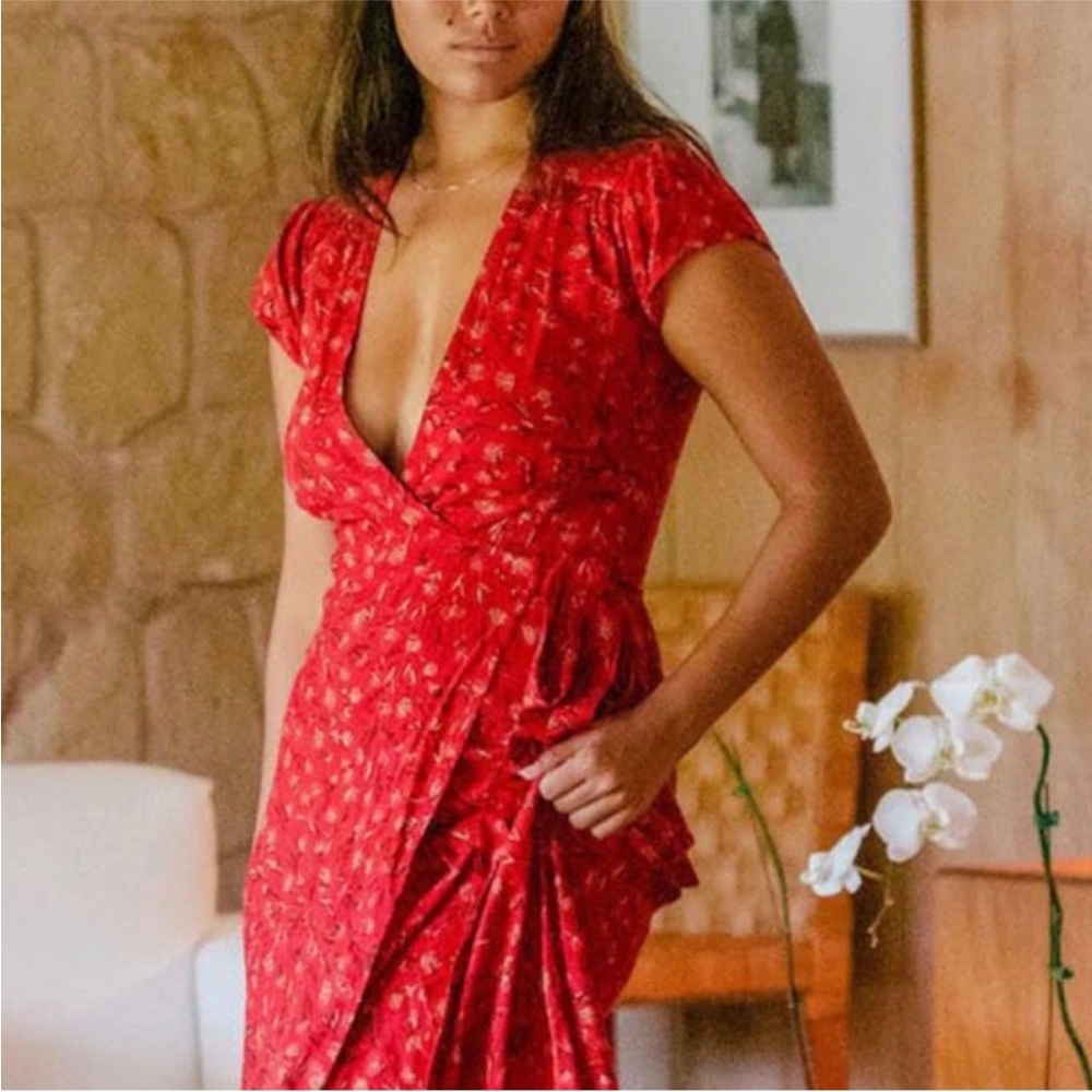 XIX Palms Chic Red Floral Maxi Dress Size XS